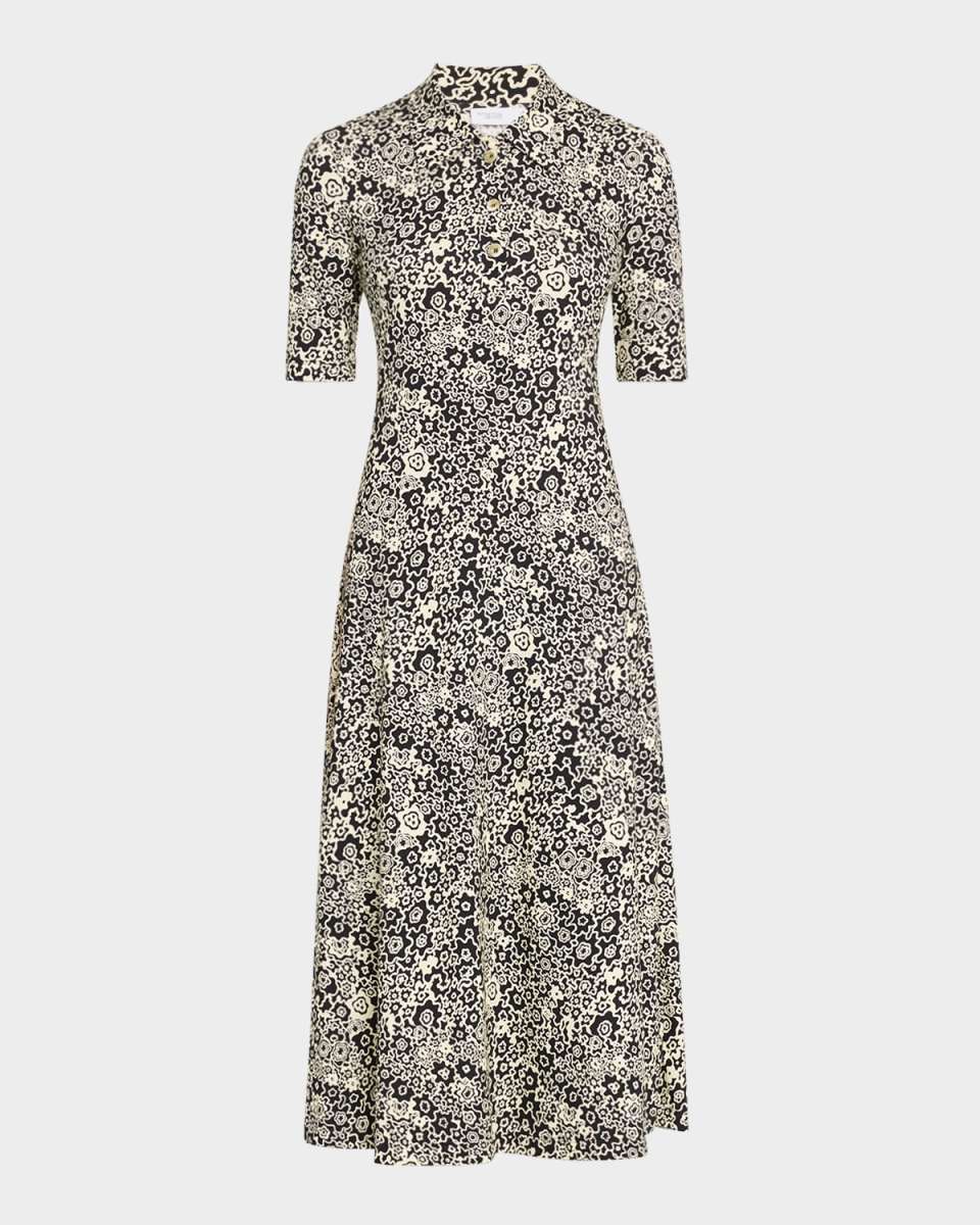 Floral Squiggle-Print Midi Polo T-Shirt Dress